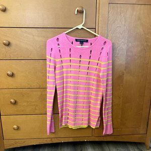 French Connection Pink and Green Striped Knit Top with Holes